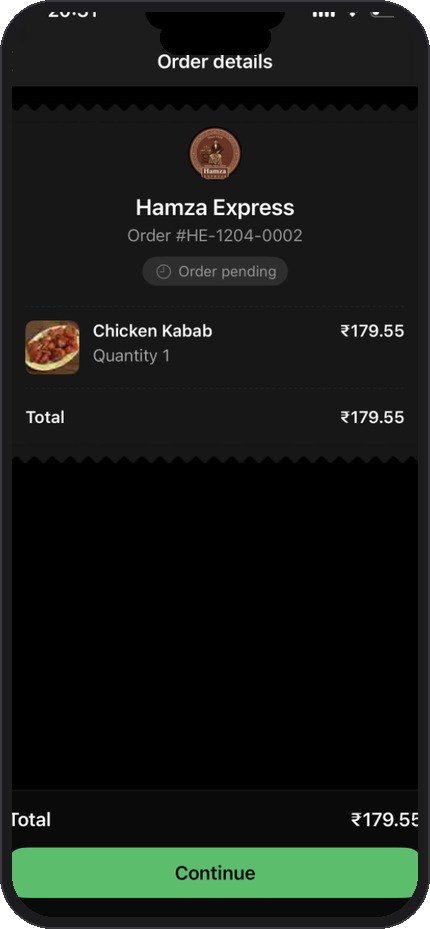 Order details with Continue to payment button
